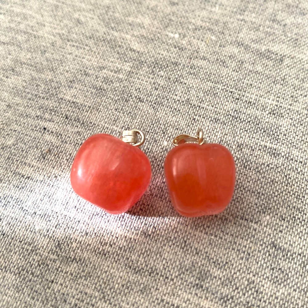 5/$30 small hand carved pink quartz apple pendant, charm
